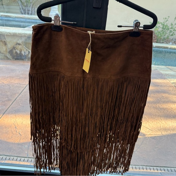 Stetson Suede Leather Fringe Skirt Brown Boho Western NWT $360 SZ 10 - Picture 10 of 14